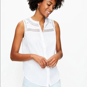 NWOT LOFT Lacy Sleeveless Button Down Shirt in White size small